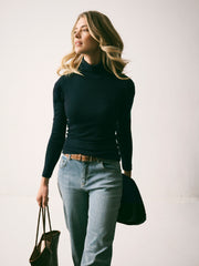 Rayne wool blend jersey roll neck - Navy | NRBY Clothing