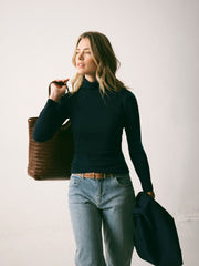 Rayne wool blend jersey roll neck - Navy | NRBY Clothing