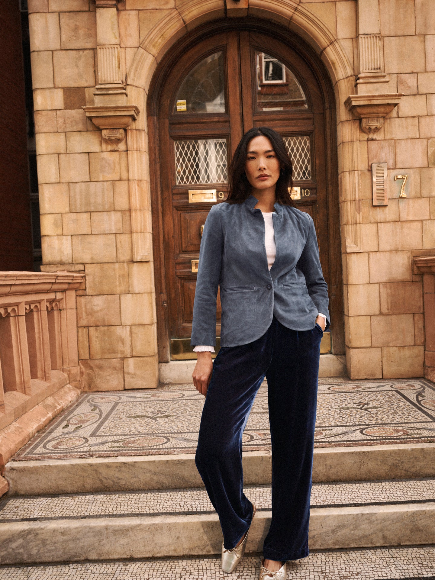 Robyn suede jacket - Denim Blue