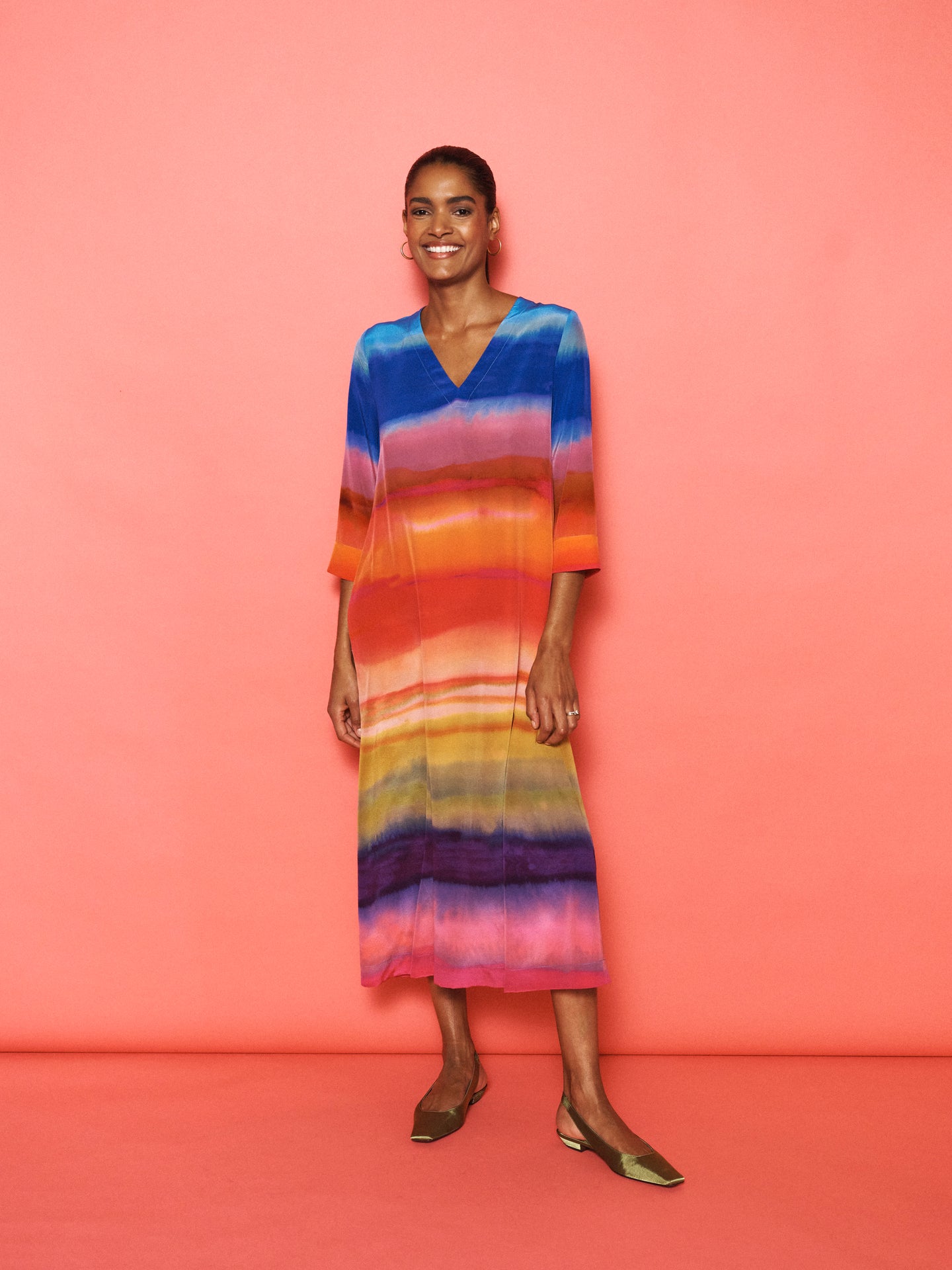 Rosemarie Silk Carnival Stripe Dress