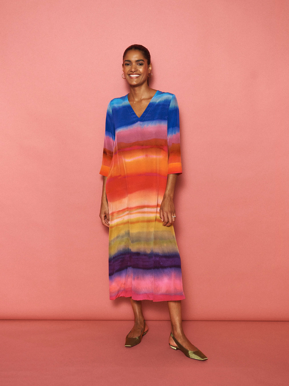 Rosemarie silk carnival stripe dress