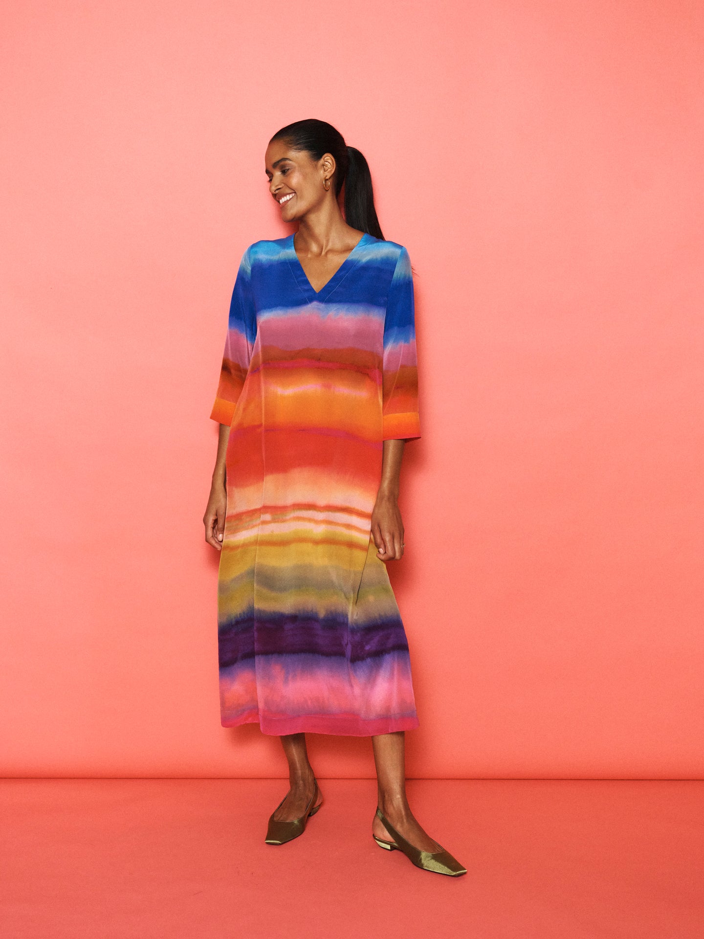 Rosemarie silk carnival stripe dress