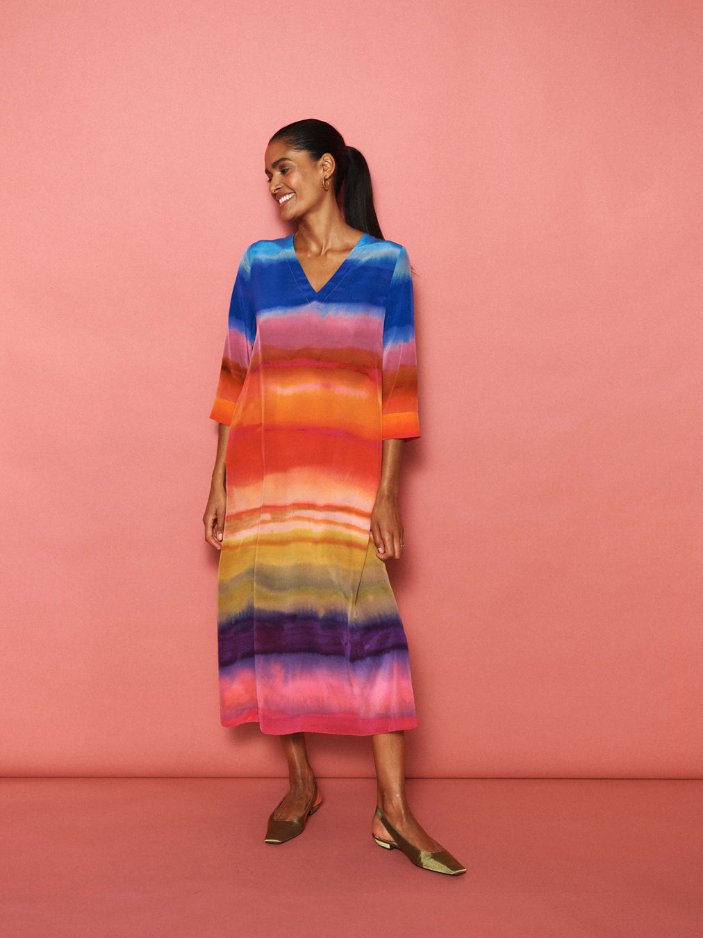 Rosemarie silk carnival stripe dress