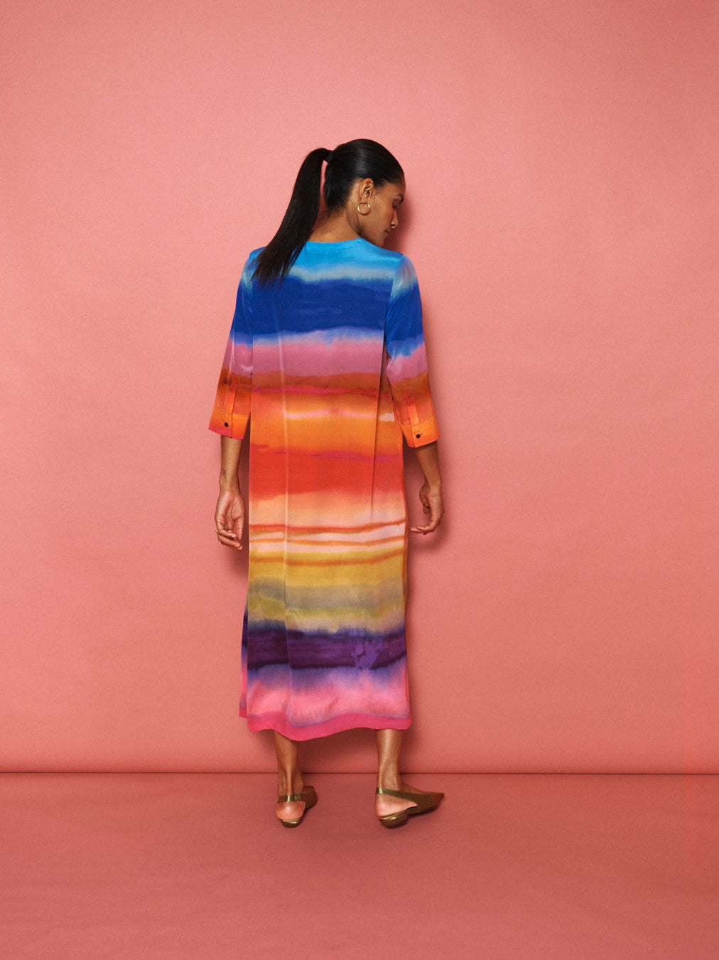 Rosemarie silk carnival stripe dress