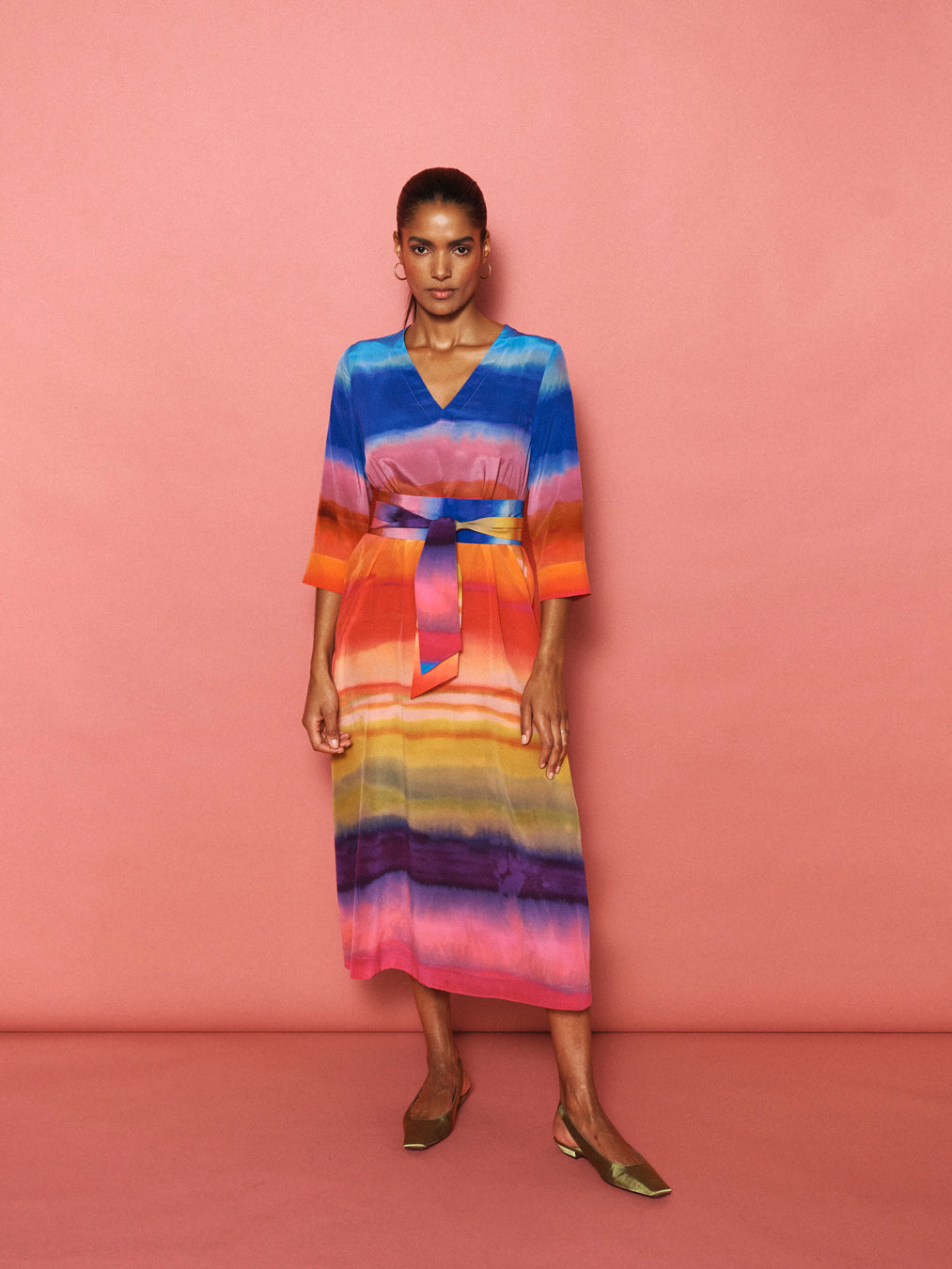 Rosemarie silk carnival stripe dress