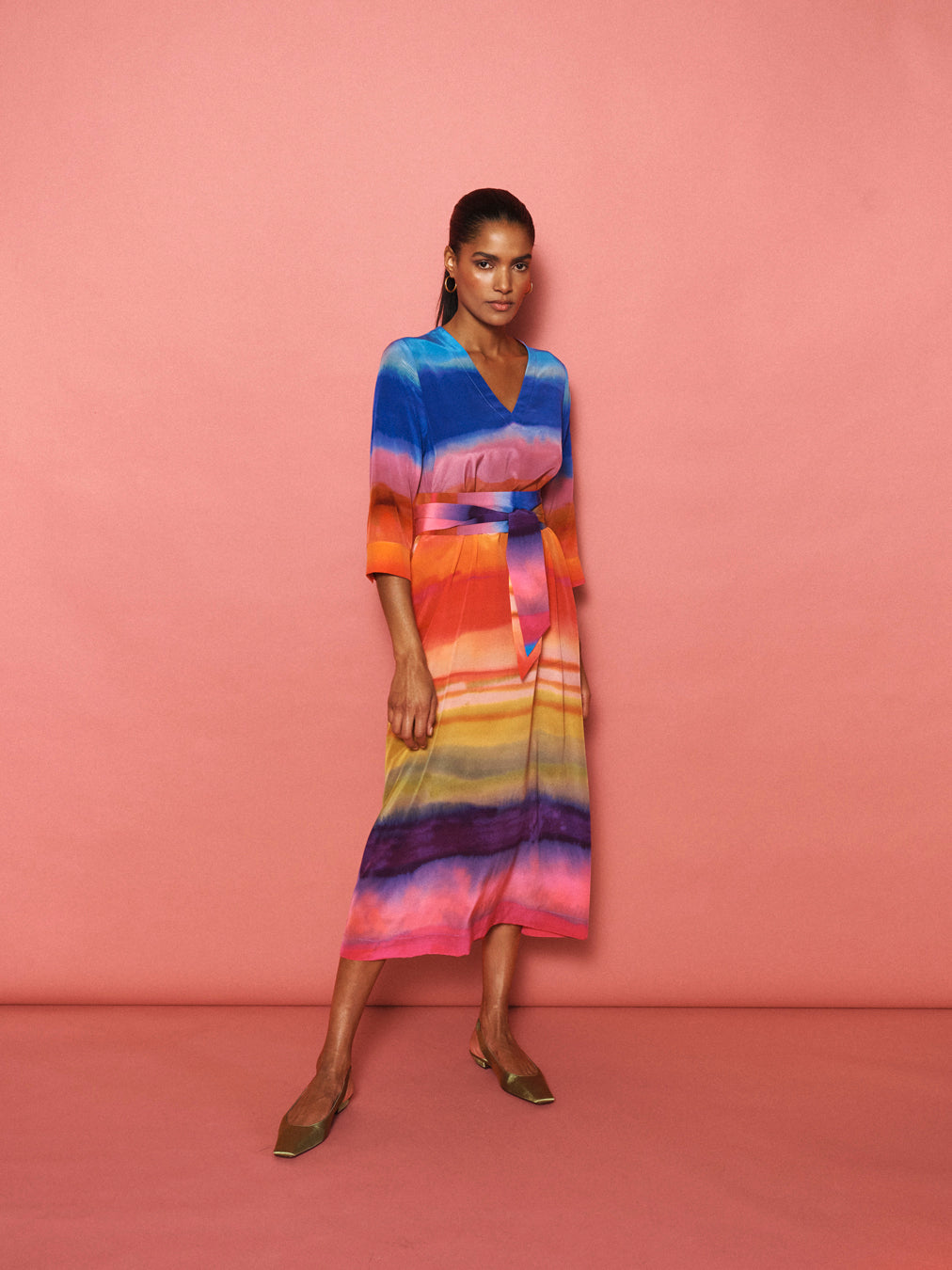 Rosemarie silk carnival stripe dress