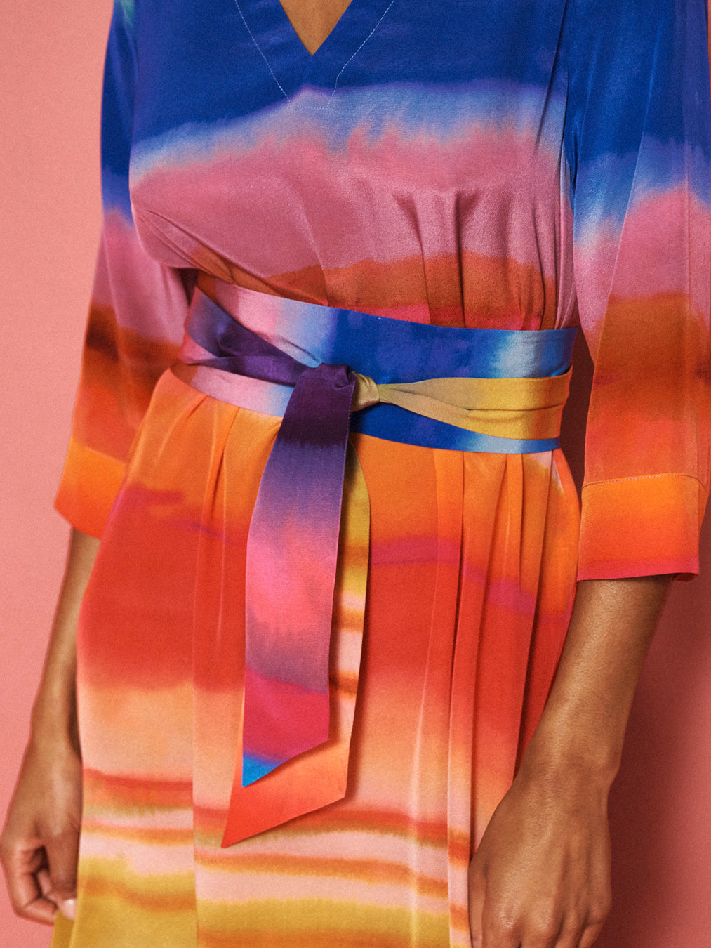 Rosemarie silk carnival stripe dress