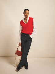 Pasha cotton wide leg pintuck jean - Rinse Wash