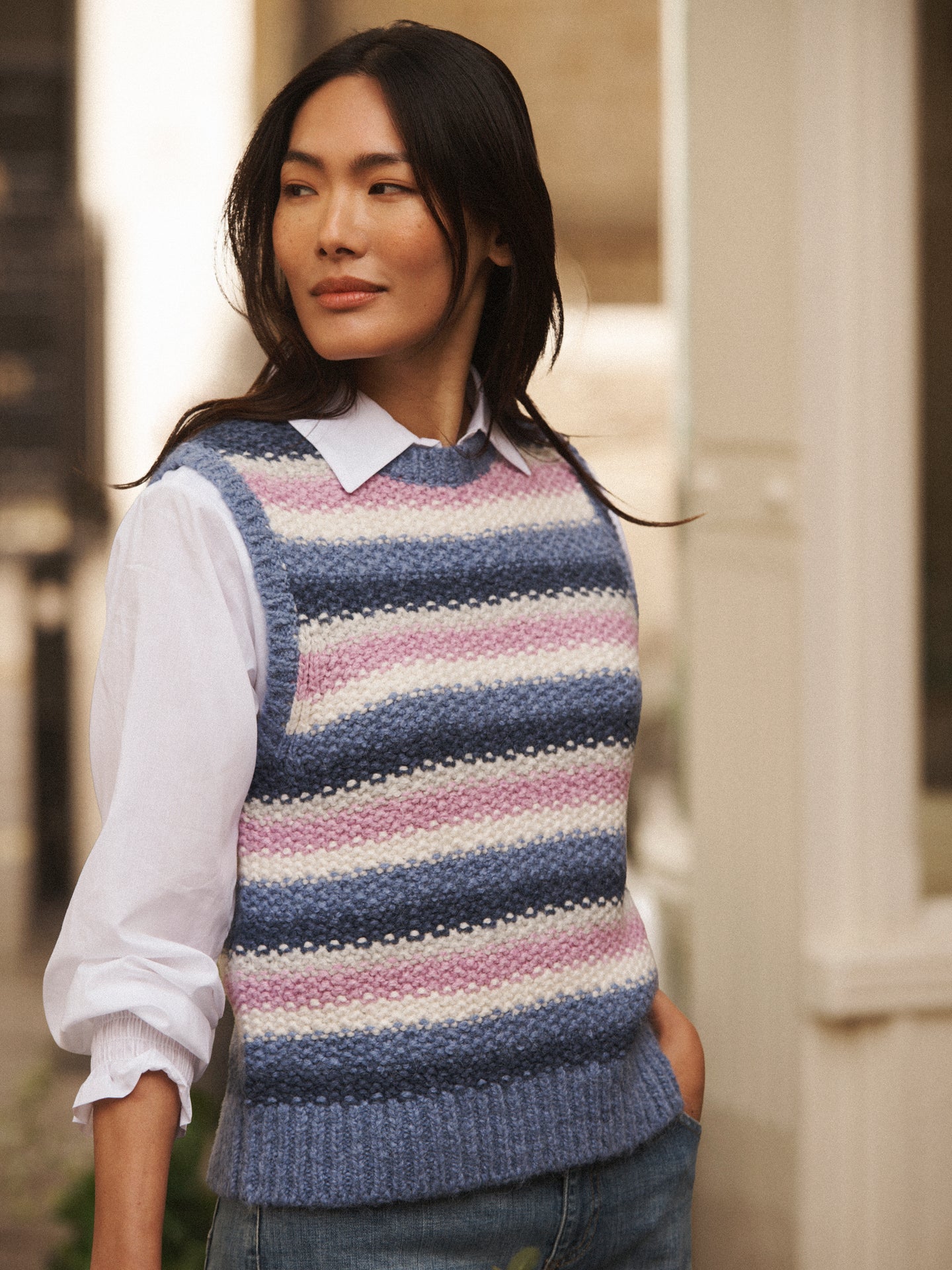 Mariah alpaca blend moss stitch tank - Multi Stripe