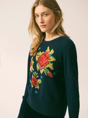 Rozsa embroidered rose Sweater - Navy | NRBY Clothing