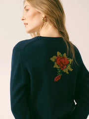 Rozsa embroidered rose Sweater - Navy | NRBY Clothing