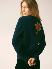 Rozsa embroidered rose Sweater - Navy | NRBY Clothing