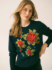 Rozsa embroidered rose Sweater - Navy | NRBY Clothing