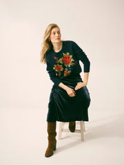 Rozsa embroidered rose Sweater - Navy | NRBY Clothing