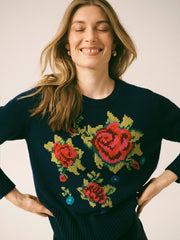 Rozsa embroidered rose Sweater - Navy | NRBY Clothing