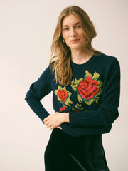 Rozsa embroidered rose Sweater - Navy | NRBY Clothing
