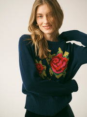 Rozsa embroidered rose Sweater - Navy | NRBY Clothing