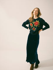 Cyd silk blend velvet bias cut skirt - Midnight | NRBY Clothing