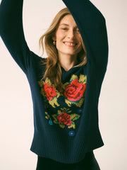 Rozsa embroidered rose Sweater - Navy | NRBY Clothing
