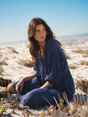 Annalisa cotton double cloth dress - Navy | NRBY Clothing