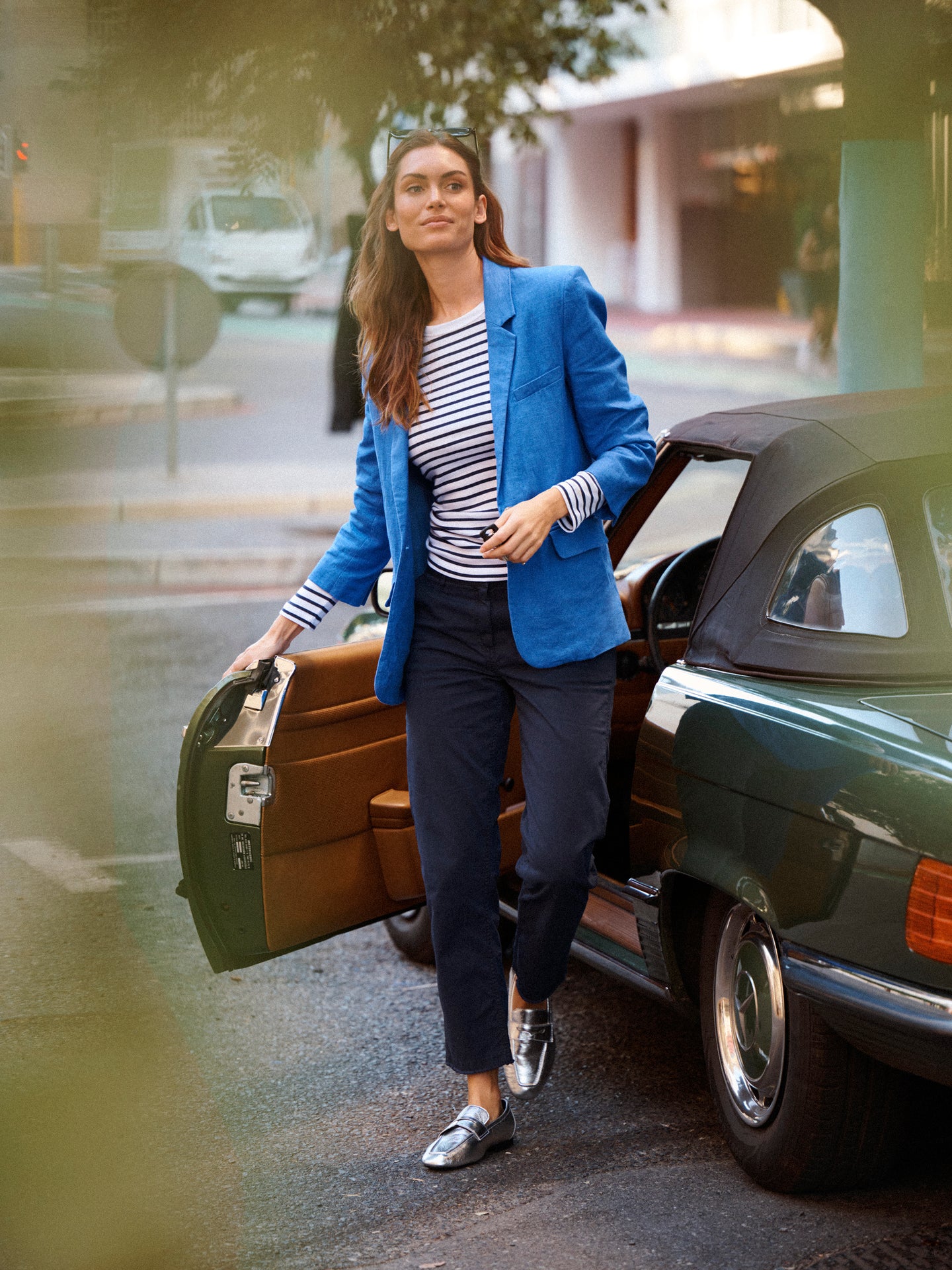 Bryony oversized linen jacket - Bright Blue