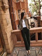 Thea silk blend velvet herringbone side stripe trouser - Khaki