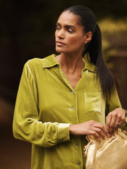Chiara silk blend velvet shirt - Olive
