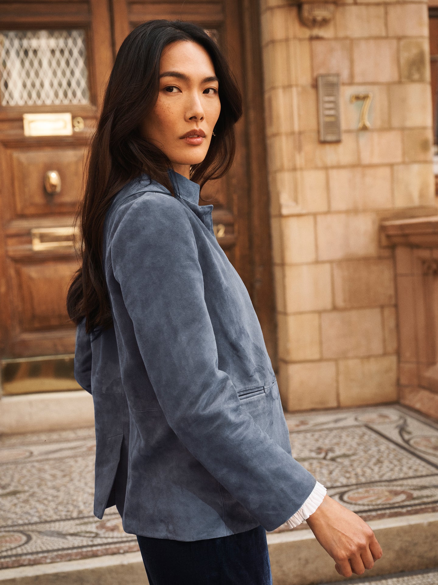 Robyn suede jacket - Denim Blue