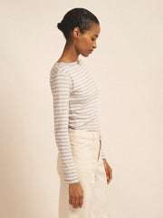 Billie cotton stripe boat neck t-shirt - Silver Grey & White