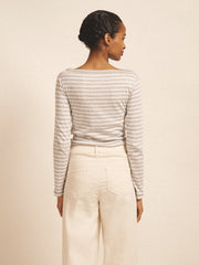 Billie cotton stripe boat neck t-shirt - Silver Grey & White