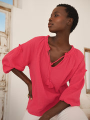 Annabel cotton double cloth frill top - Geranium | NRBY Clothing