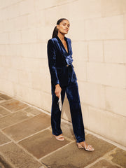Velvet Blazer & Velvet Palazzo Trouser Suit - Midnight