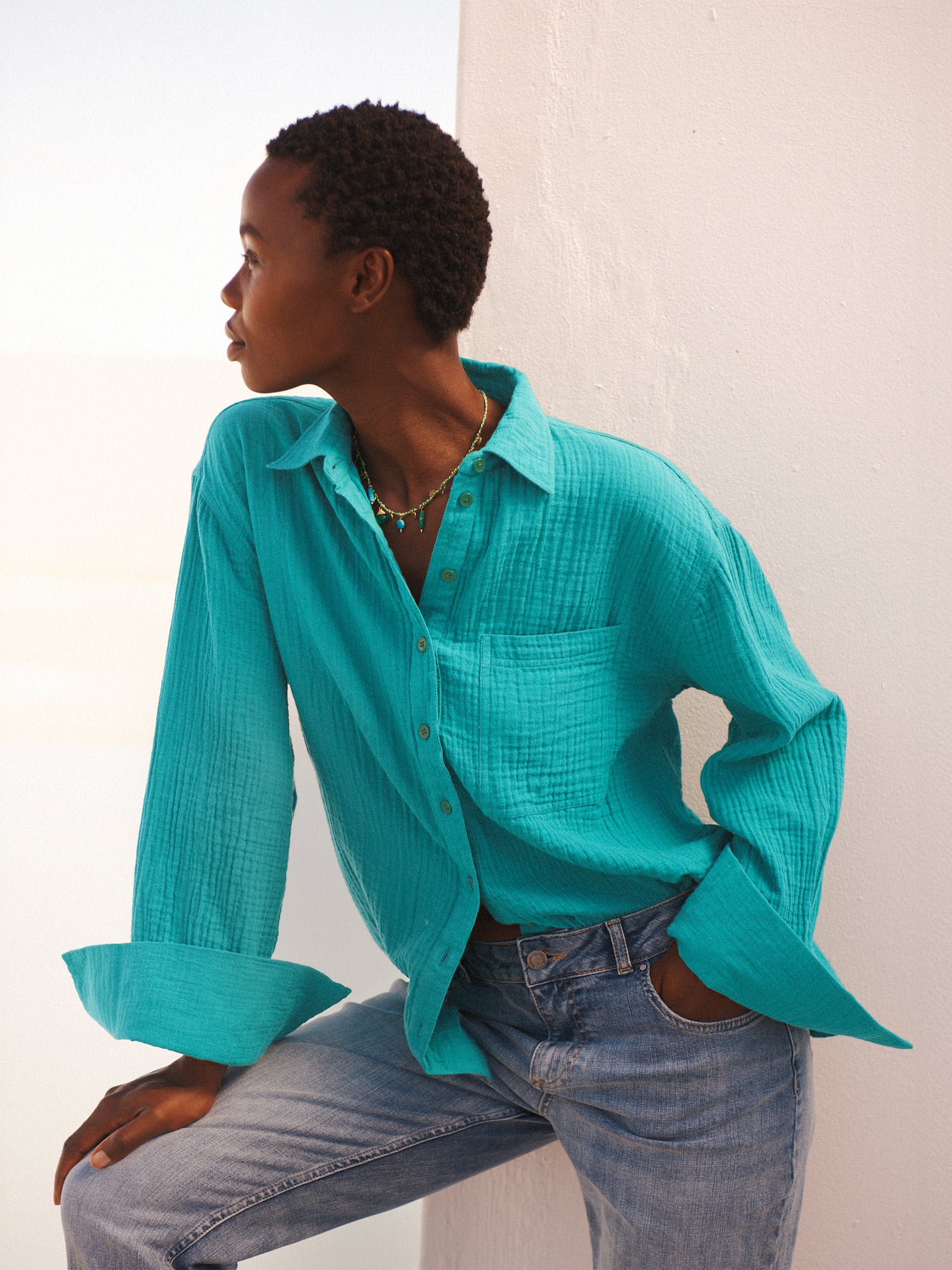 Elouise cotton double cloth shirt - Aqua