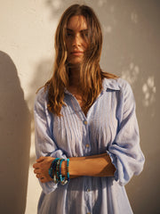 Scarlett gauze linen pleat front maxi dress - Pale blue | NRBY Clothing