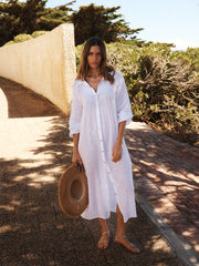 Scarlett gauze linen pleat front maxi dress - White | NRBY Clothing