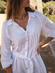 Scarlett gauze linen pleat front maxi dress - White | NRBY Clothing