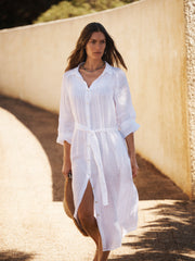 Scarlett gauze linen pleat front maxi dress - White | NRBY Clothing