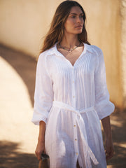 Scarlett gauze linen pleat front maxi dress - White | NRBY Clothing