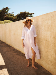 Scarlett gauze linen pleat front maxi dress - White | NRBY Clothing