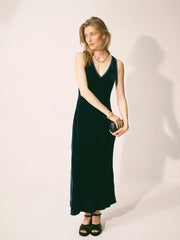 Shebah silk blend velvet v neck bias cut dress - Midnight | NRBY Clothing