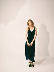 Shebah silk blend velvet v neck bias cut dress - Midnight | NRBY Clothing