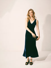 Shebah silk blend velvet v neck bias cut dress - Midnight | NRBY Clothing