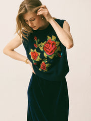 Tabitha embroidered rose tank - Navy | NRBY Clothing