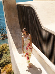 Sheena silk orchid print maxi dress - Oyster | NRBY Clothing