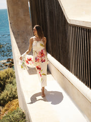 Sheena Silk Orchid Print Maxi Dress - Oyster | NRBY Clothing