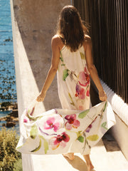 Sheena silk orchid print maxi dress - Oyster | NRBY Clothing