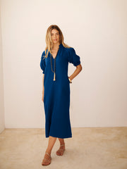 Shirley Cotton Double Cloth Dress - Indigo | NRBY Clothing