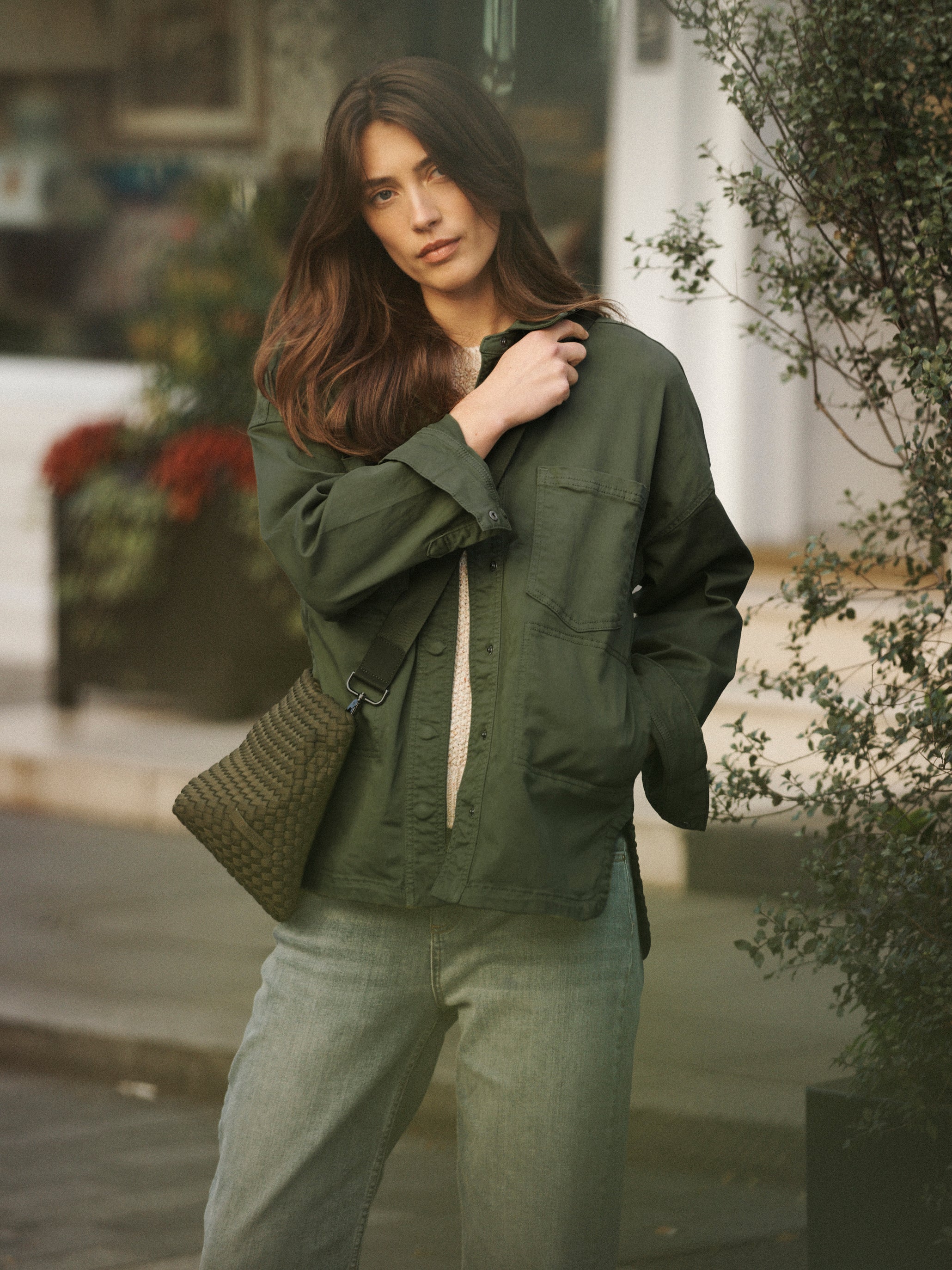 【Kheiki】 BROWN \"Collarless Knit Jacket\" Elbow Corduroy Patches Collarless Denim Jacket – Karaku