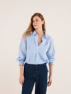 Aria jersey and cotton shirred cuff shirt - Pale Blue