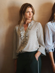 Meryl silk stripe shirt - Khaki & Ivory